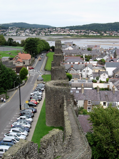 The medieval town walls of Conwy (with parking).